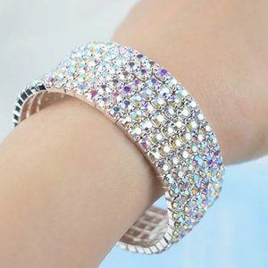 AB Crystal Wide Rhinestone Crystal Bracelet for Bridal Formal Special Occasion…